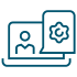 Icon showing person in a laptop with a speech bubble to show achievement