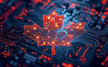 Computer technology with a Canadian flag shape in the middle