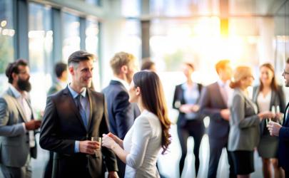 Group of professionals in a glass room networking