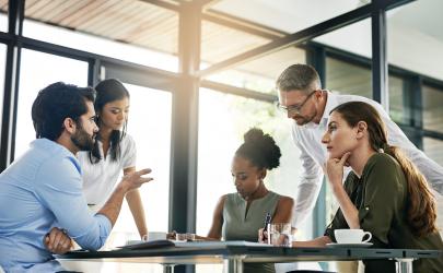 Business colleagues in a meeting, reviewing documents